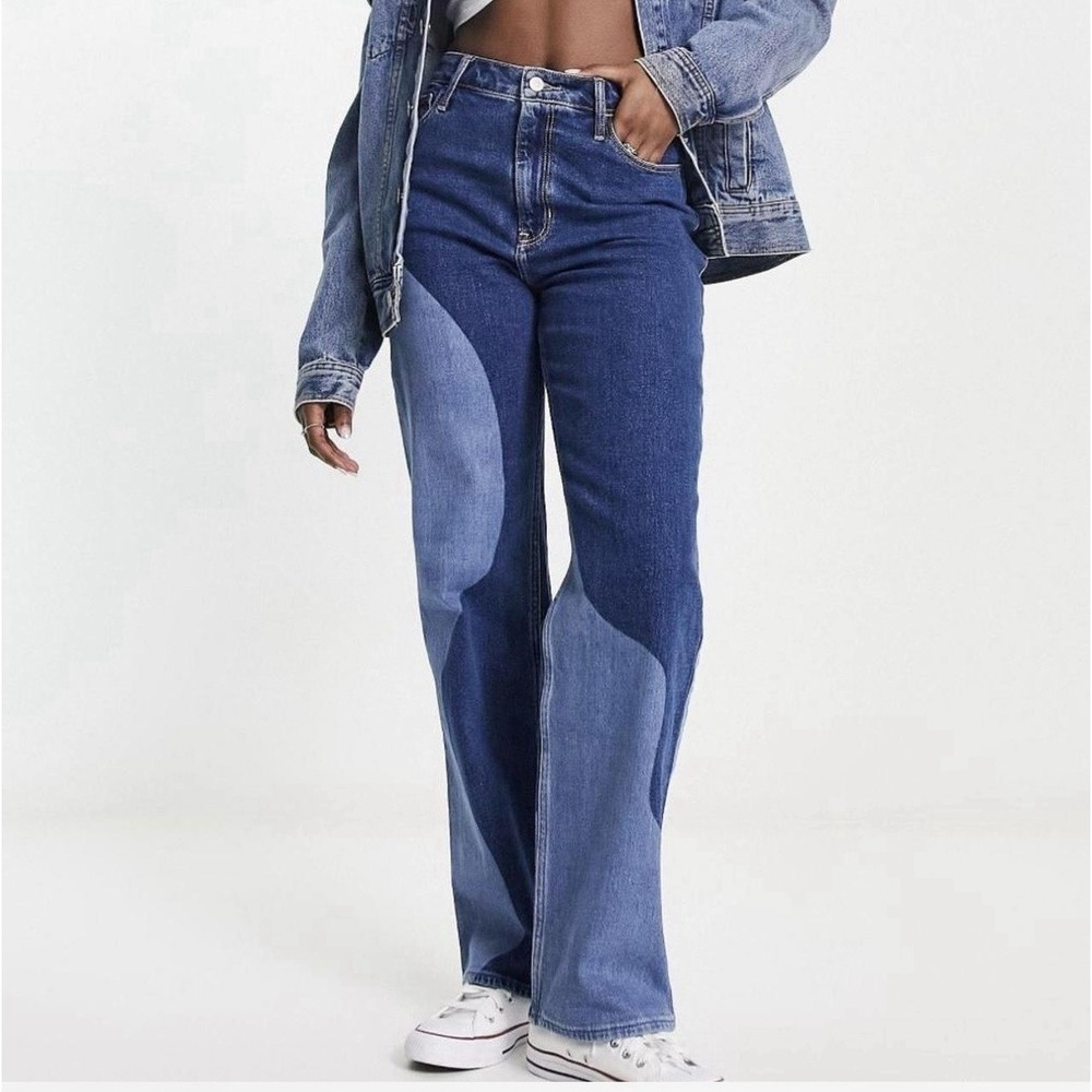 Hollister High Rise Swirl Patchwork Wide Leg Jeans Women's 27 Y2K